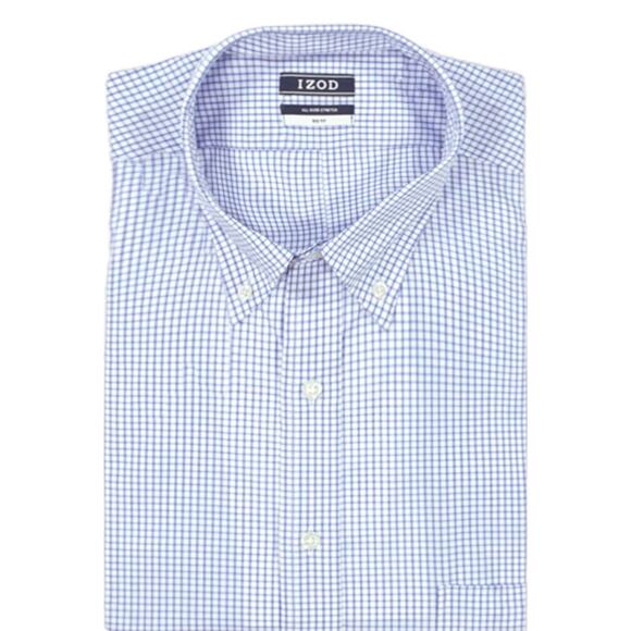 Izod Mens Dress Shirt Blue All Over Stretch Regular Fit Size MED 15-15.5 - Picture 4 of 4